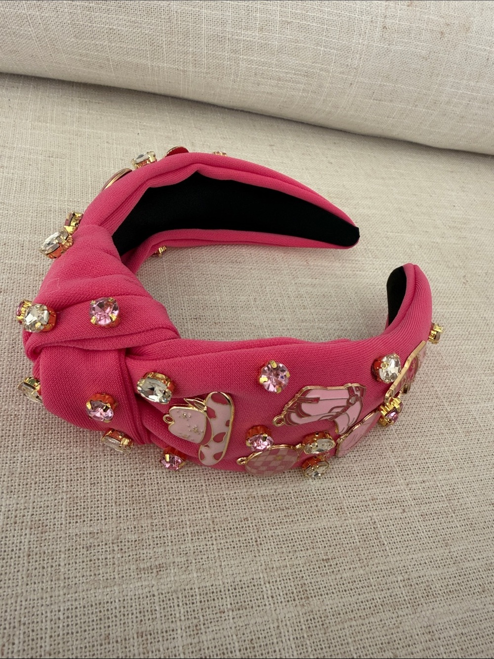 Claire's Hot Pink Knotted Headband with Rhinestone & Enamel Charms